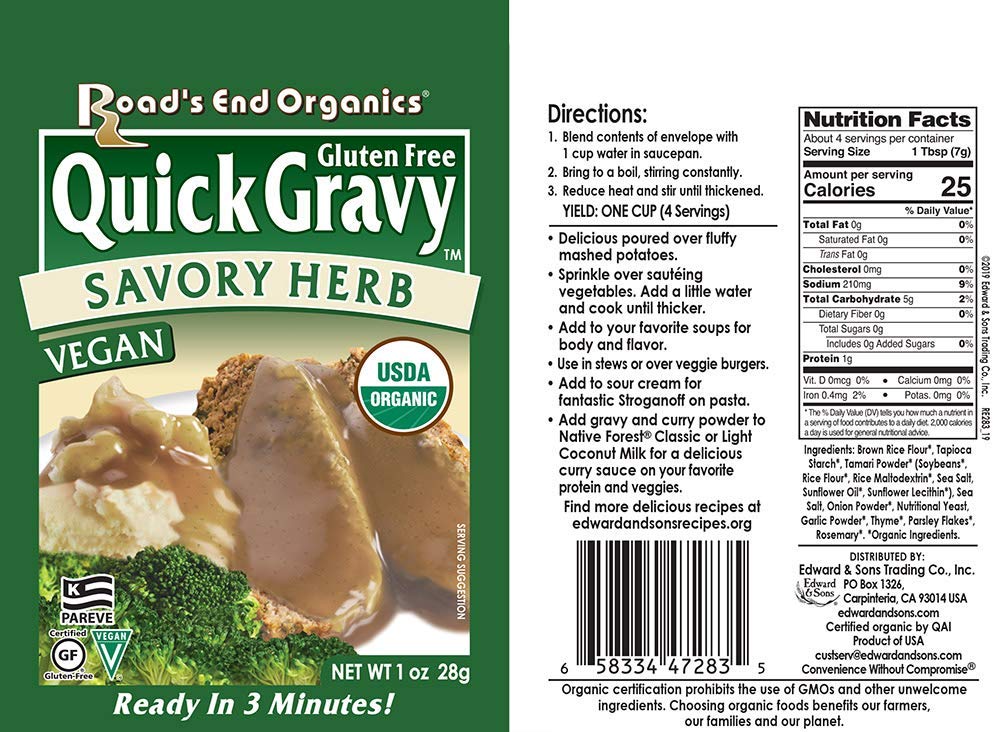 Roads End Organics Gravy Variety Pack ~ Includes (4) Shiitake Mushroom Gravy Mix, 1 Oz, (4) Savory Herb Gravy Mix, 1 Oz and (4) Golden Gravy Mix, 1 Oz