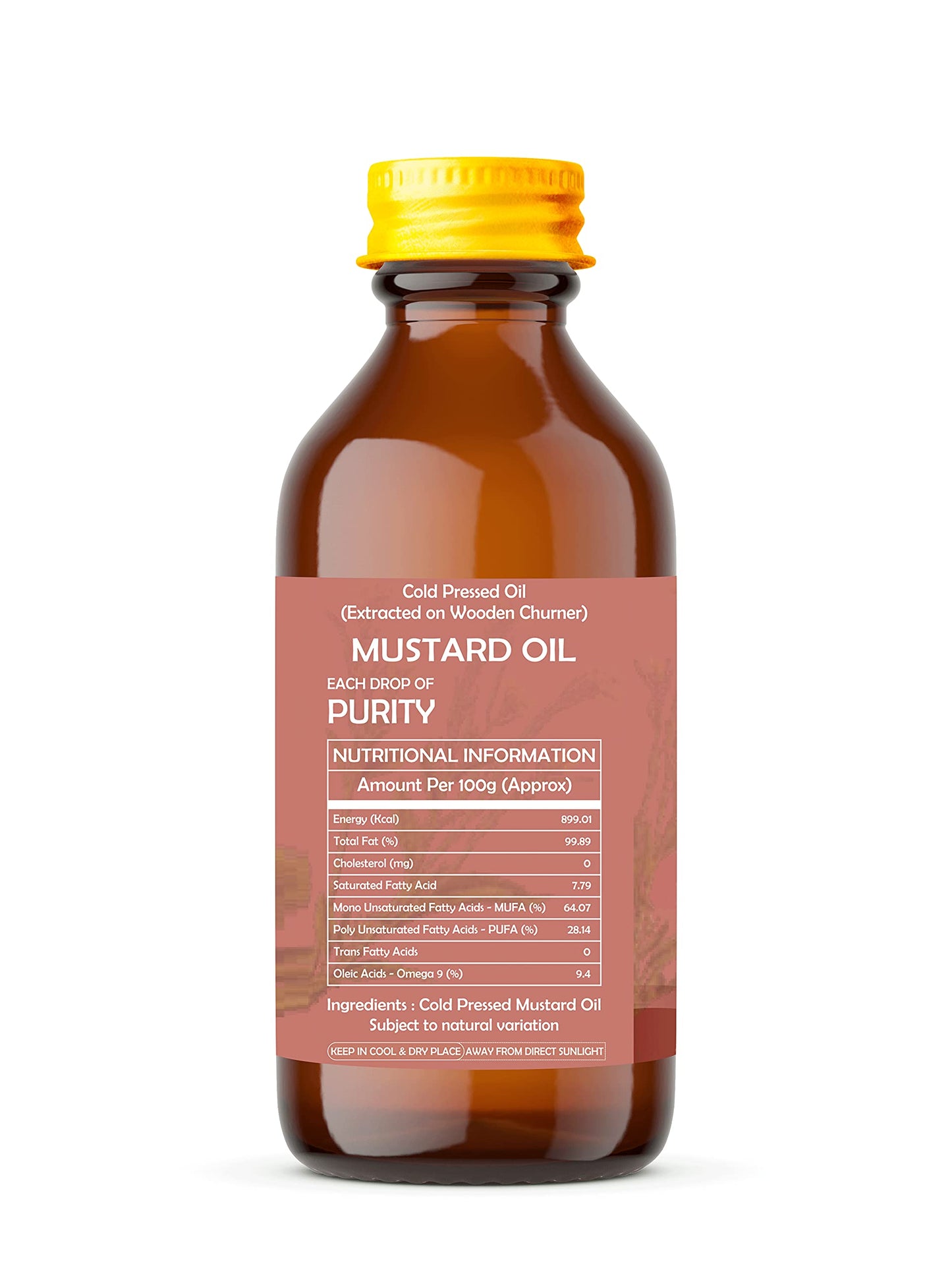 AYURVEDASHREE Mustard Oil 3.38 fl oz.. Cold Pressed Oil, Extracted on Wooden Churnerto Sustain maximum nutrition, 100% Pure & Natural, No GMO