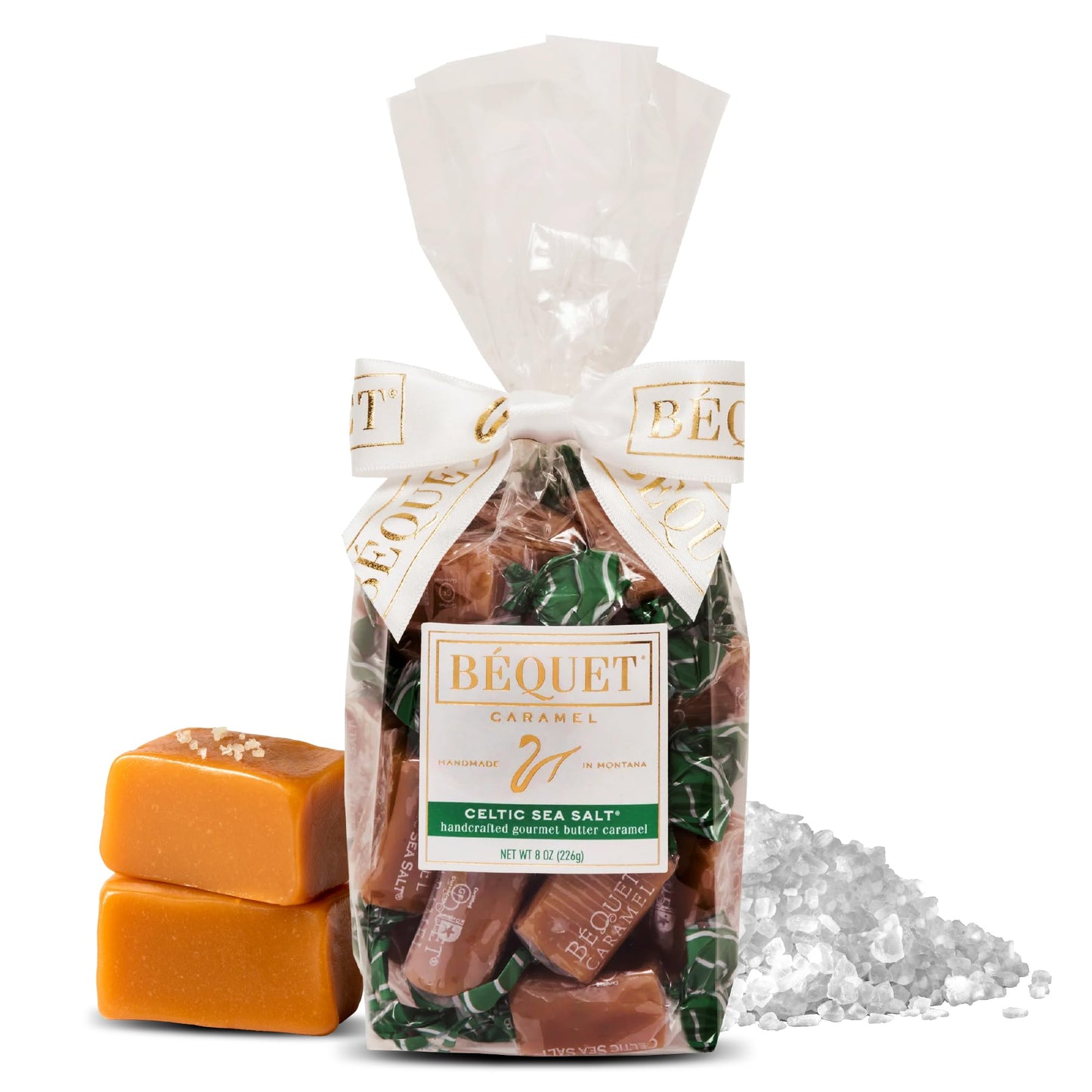 Béquet Celtic Sea Salt Caramels - Soft, Individually Wrapped Gourmet Caramel Candy, Gluten?Free & Kosher - 8 oz Gift Bag