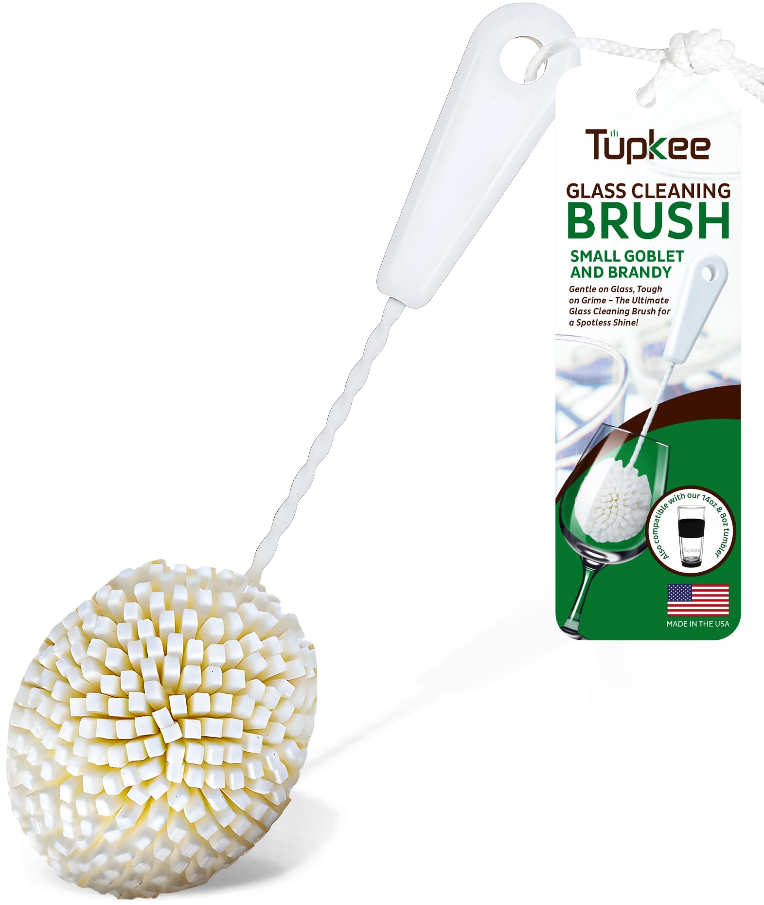 Tupkee Small Glass Cleaning Brush - Soft Non-Scratch Foam Bristles - Glass Cleaner Brush for Brandy, Cognac, Small Goblets, Crystal Glasses & Mugs