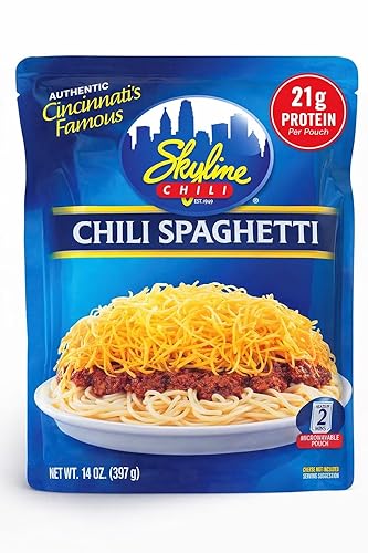 Skyline Chili & Spaghetti - Cincinnati Style - Authentic Recipe in Microwavable Pouches, Ideal for Cheese Coneys & Hot Dogs - Classic Flavor, Easy