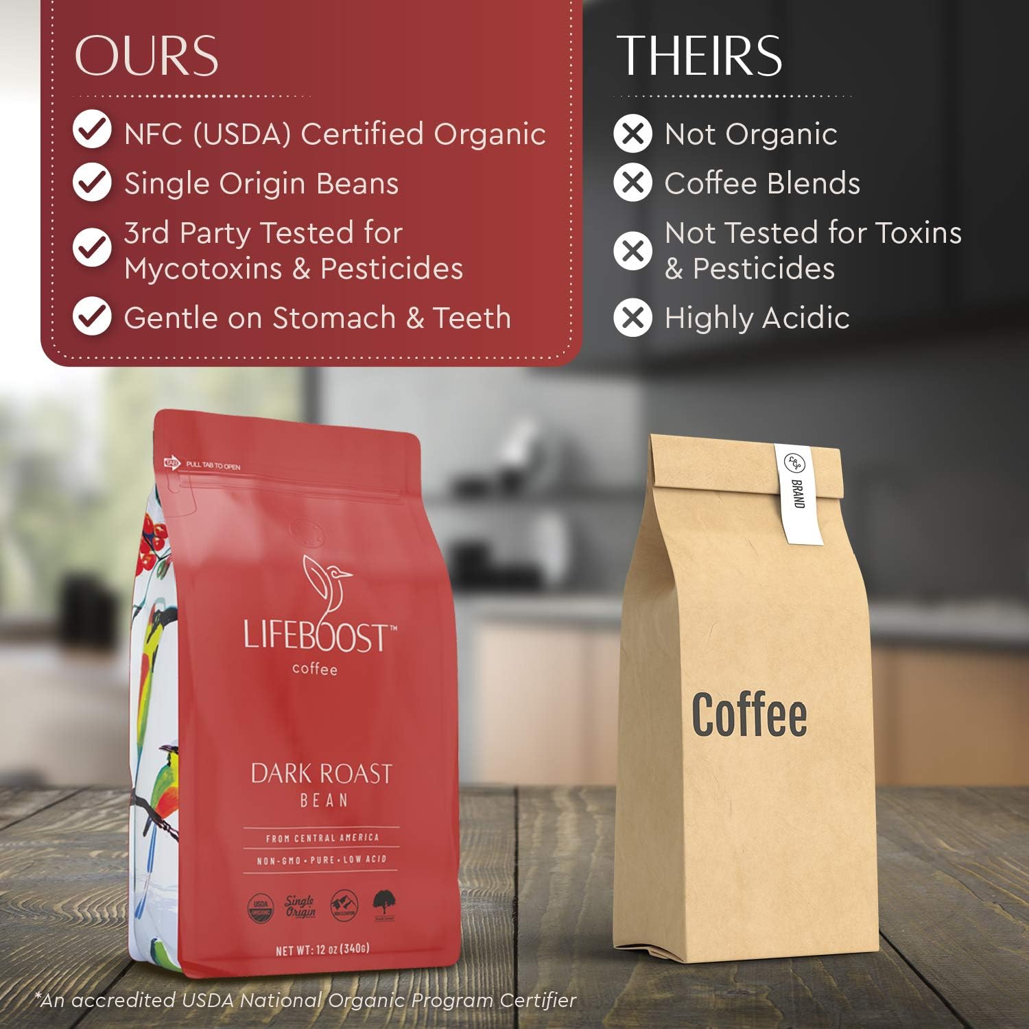 Lifeboost Dark Organic Coffee Beans - Single Origin Non-GMO Dark Roast Low Acid Coffee Beans - Third Party Tested For Mycotoxins & Pesticides - Whole