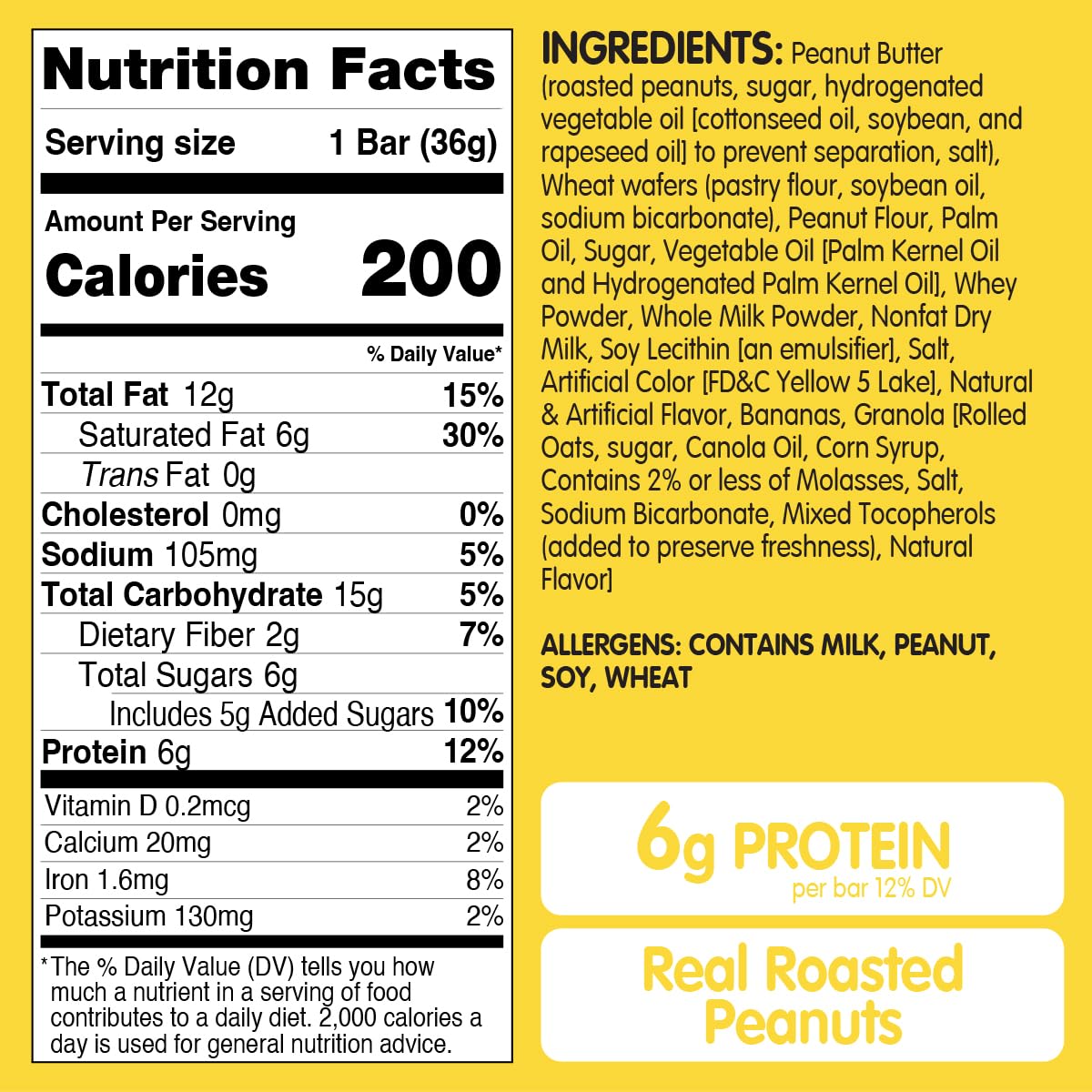 SKIPPY Creamy Peanut Butter Wafer Bars, Banana Flavor with Real Fruit & Oats, 6 Individually Wrapped Bars (7.8 oz Box)