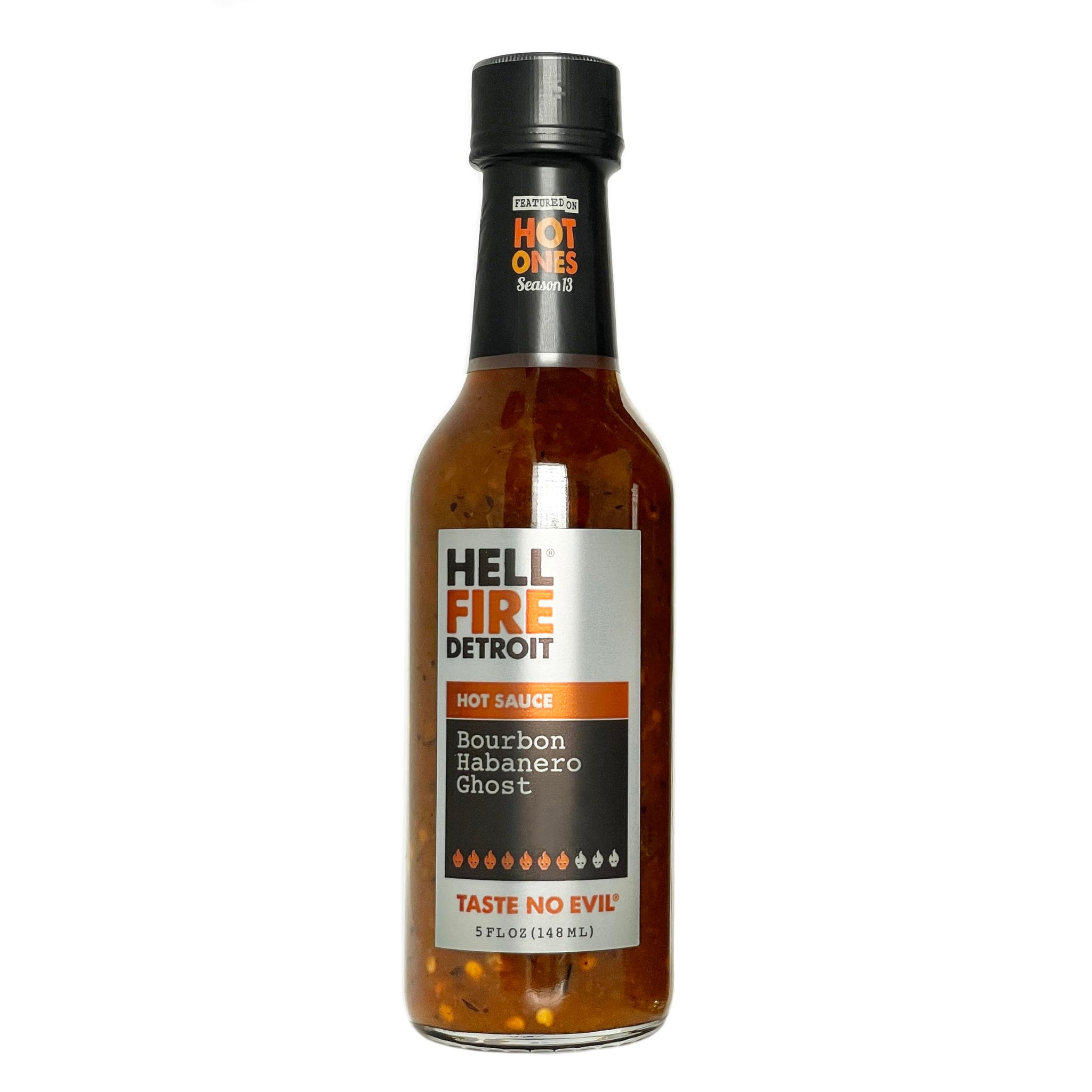 Hell Fire Detroit Bourbon Habanero Ghost Hot Sauce (Extra hot), Crafted with Fresh, Fire-Roasted Habanero and Ghost Chile Peppers, All-Natural, Vegan