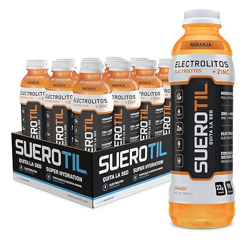 Suerotil Sugar-Free Full Hydration Beverage, Orange, 21oz - 12 Bottle Case - Electrolytes & Zinc