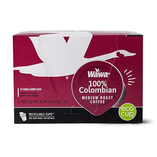 Wawa Colombian Medium Roast Single Cup Coffee Pods, 12 Pods, 1 Box, Medium Bodied Blend, Chocolate & Fruit Notes, Single Serve, 100% More Responsibly