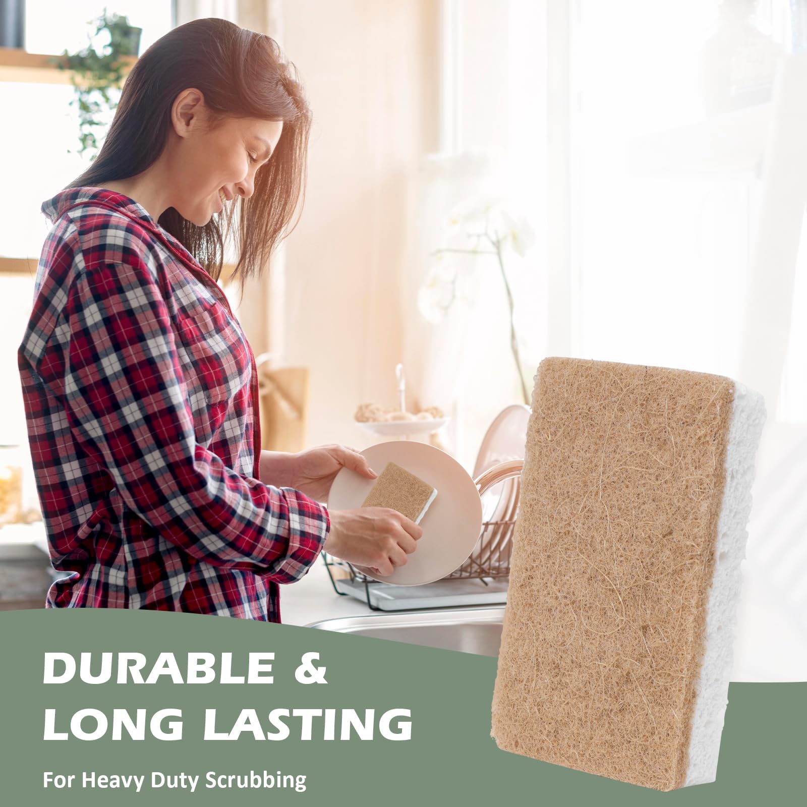 Isshah Plant-Based Kitchen Sponges - Natural, Eco-Friendly, Biodegradable Sisal Hemp Sponges for Dishes, Cleaning Sponge for Kitchen, Bathroom