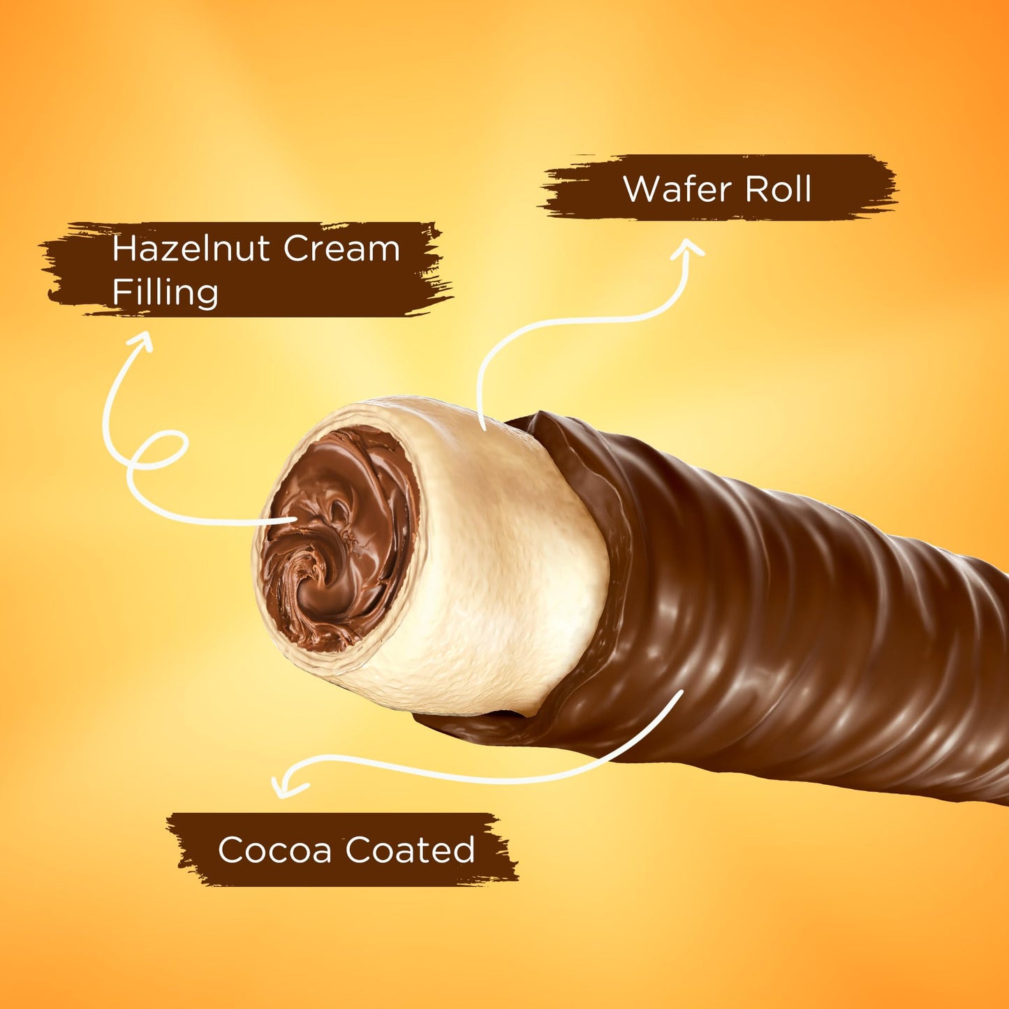Snack Break Hazelnut Wafer Rolls, Cocoa Coated Crispy Rolled Wafer Cookies with Hazelnut Cream Filling, Individually Wrapped On-the-Go Snack, 24 Count