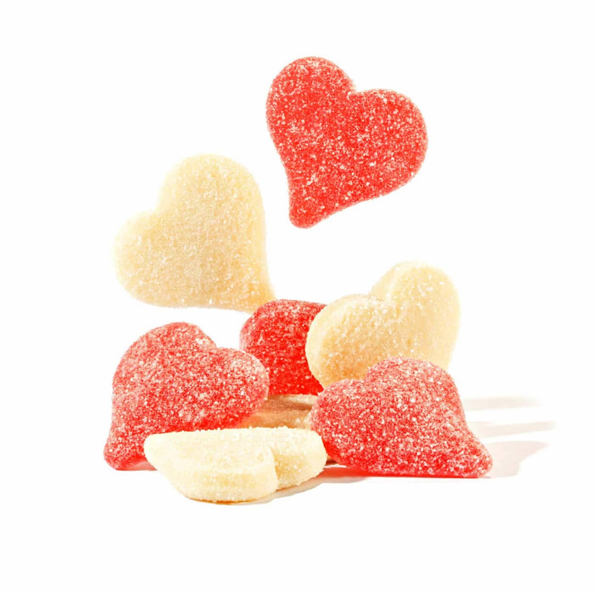 Sugar Dusted Sweet Cherry Candy Hearts - Red and White Jelly Hearts - Cherry and Strawberry Banana Fun Shape Vibrant Gummy Valentine Heart Candy