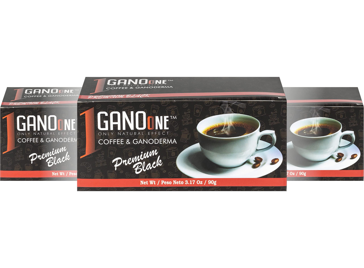 4 Boxes GanoOne Premium Black Classic Coffee - Reishi Mushroom Instant Coffee - with Organic Ganoderma Extract - Easy to Use 30 Single-Serve Sachets