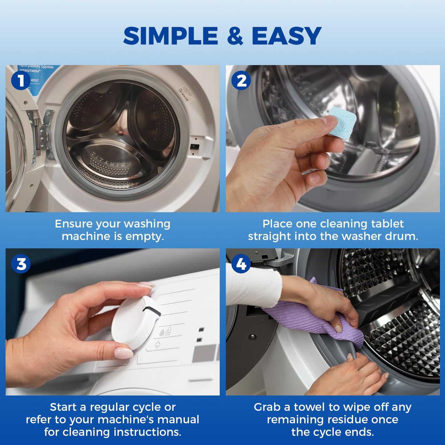 Gihen Washing Machine Cleaning Tablets 24 Count, Powerful Clean Descaler & Odor Remover for All Front & Top Load HE Washers, Septic Safe, 12 Month