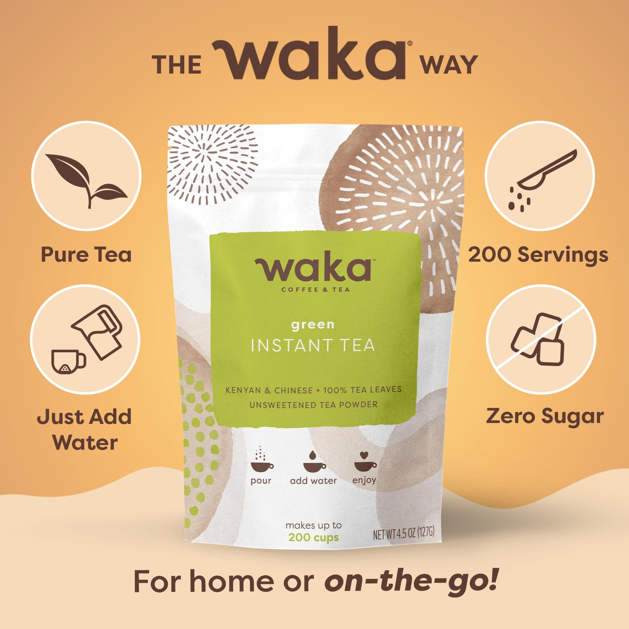 Waka Instant Green Tea Mix, Original - 100% Tea Leaves, No Additives, Unsweetened Tea Powder for 50 Quarts or 200 Cups - Easy and Quick Hot or Iced