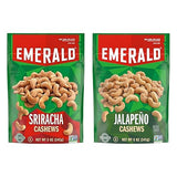 Emerald Nuts Combo (Variety Pack) Featuring Jalapeno Seasoned Cashews & Sriracha Seasoned Cashews | 5 Oz Resealable Bags | Kosher Certified, Non-GMO