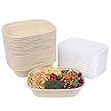 JAYEEY 35oz Disposable salad bowls with lids, Sugarcane Fiber Paper Bowls take away food containers meal prep deli container 50 Pack