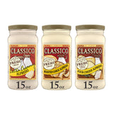 Classico Cream Sauce Trio, Italian Pasta Topping, Rich and Creamy Recipe, Extra Creamy, Roasted Garlic and Four Cheese, 15 Ounce (Variety Pack)