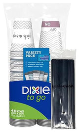 DuraCasa Straws and Dixie To Go Perfectouch Paper Cups and Lids Pack of 40 Count, 12 ounce, Hot Beverage Cups & Lids, Assorted Designs, Disposable