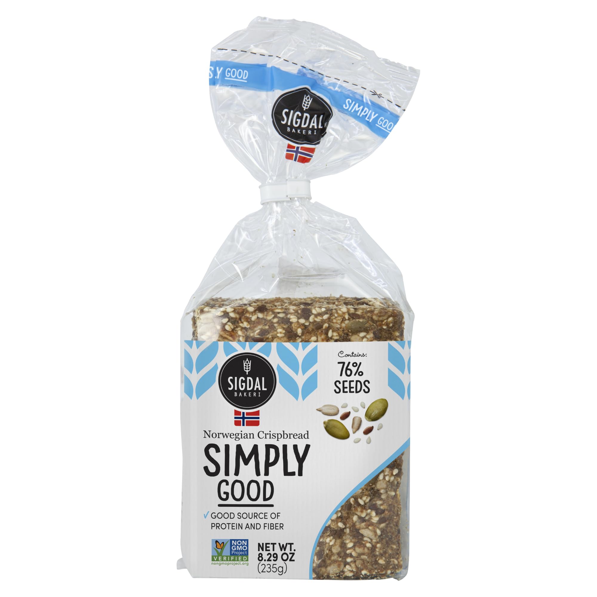 Sigdal Bakeri Simply Good Norwegian Crispbread | Good Source of Protein & Fiber | Non GMO | Contains 76% Seeds | 8.29 oz (235g) (Pack of 2)