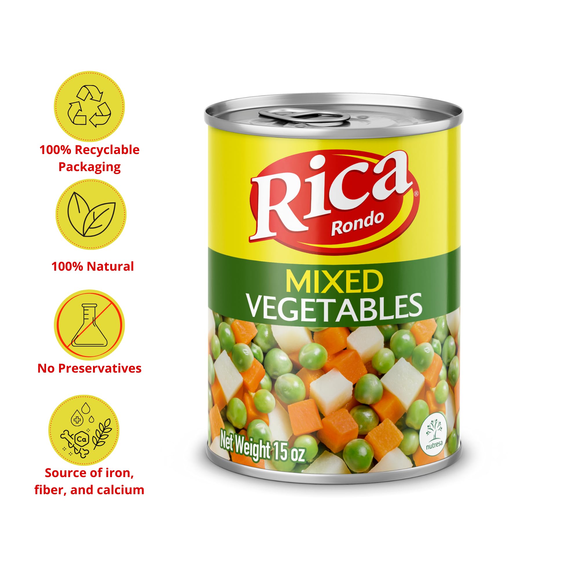 Rica Rondo Mixed Vegetables, Canned Vegetables, 15 oz (12 Pack)