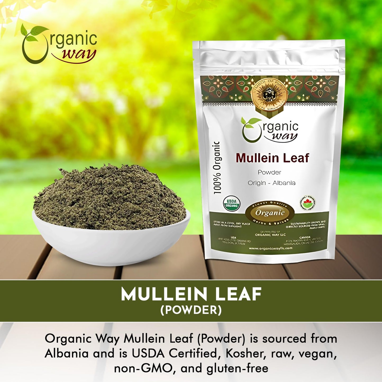 Organic Way Mullein Leaf Powder (Verbascum thapsus) - European Wild-Harvest | Organic & Kosher Certified | Vegan, Non GMO & Gluten Free | USDA