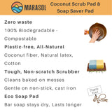 Marasol Soap Saver and Scrub Pad (2) | Coconut Fiber - Compostable | Plastic Free - Zero Waste | Bar Soap Holder | Tough Non-Scratch Scour Pad |