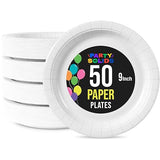 Party Solids Exquisite White Paper Plates Disposable Heavy Duty 9 Inch White Disposable Plates For Party 50 Pcs Heavy Duty 350 GSM, Birthday Party