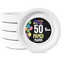 Party Solids Exquisite White Paper Plates Disposable Heavy Duty 9 Inch White Disposable Plates For Party 50 Pcs Heavy Duty 350 GSM, Birthday Party