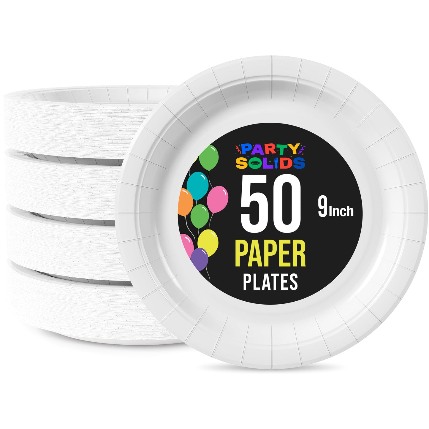 Party Solids Exquisite White Paper Plates Disposable Heavy Duty 9 Inch White Disposable Plates For Party 50 Pcs Heavy Duty 350 GSM, Birthday Party
