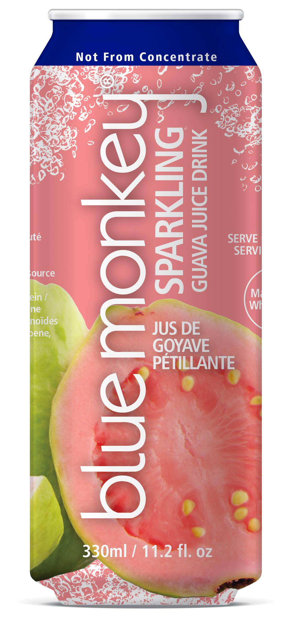 Blue Monkey Sparkling Guava Juice - Real Fruit Juice, No Sugar Added, All Natural, Lightly Carbonated, Halal Certified - Refreshing Tropical Sparkling