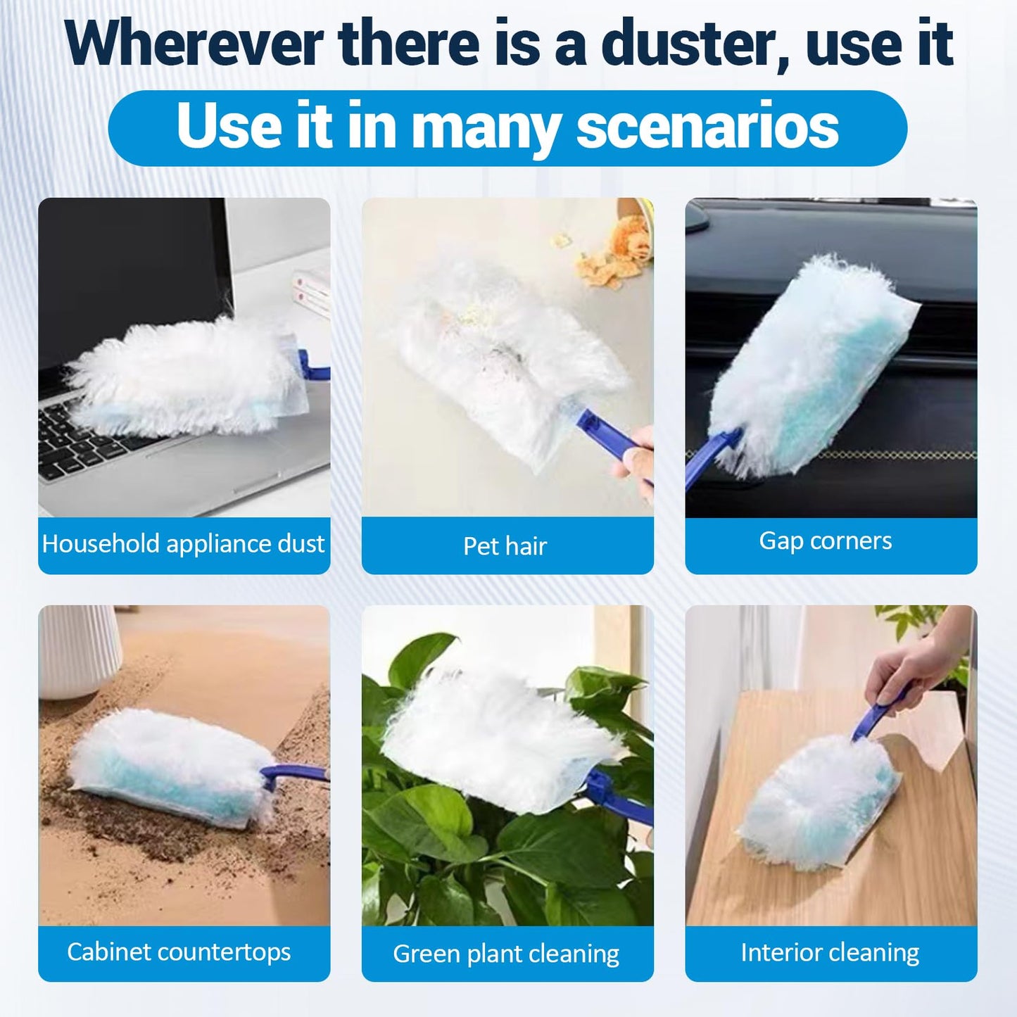 30-Pack Duster Refills Kit -Heavy Duty Disposable Dust Replacement Heads Includes 3 Duster Handles for Home and Office Cleaning Ceiling