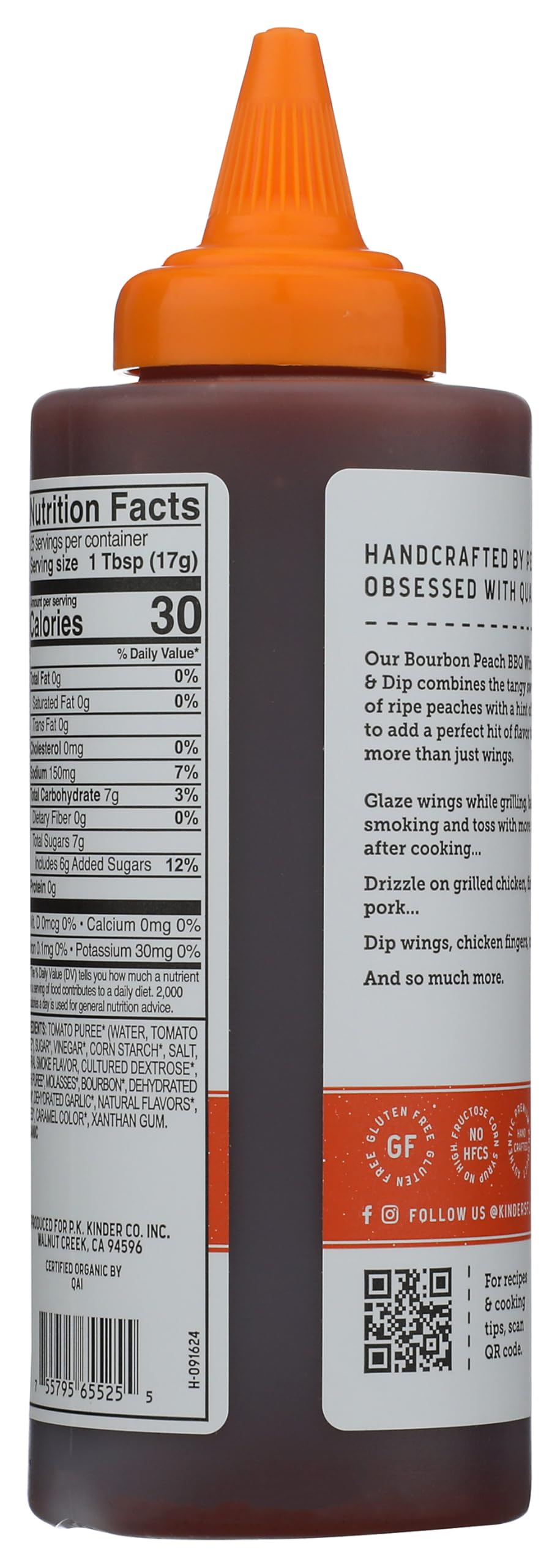 Kinders Organic Bourbon Peach BBQ Wing Sauce, 15.2 OZ