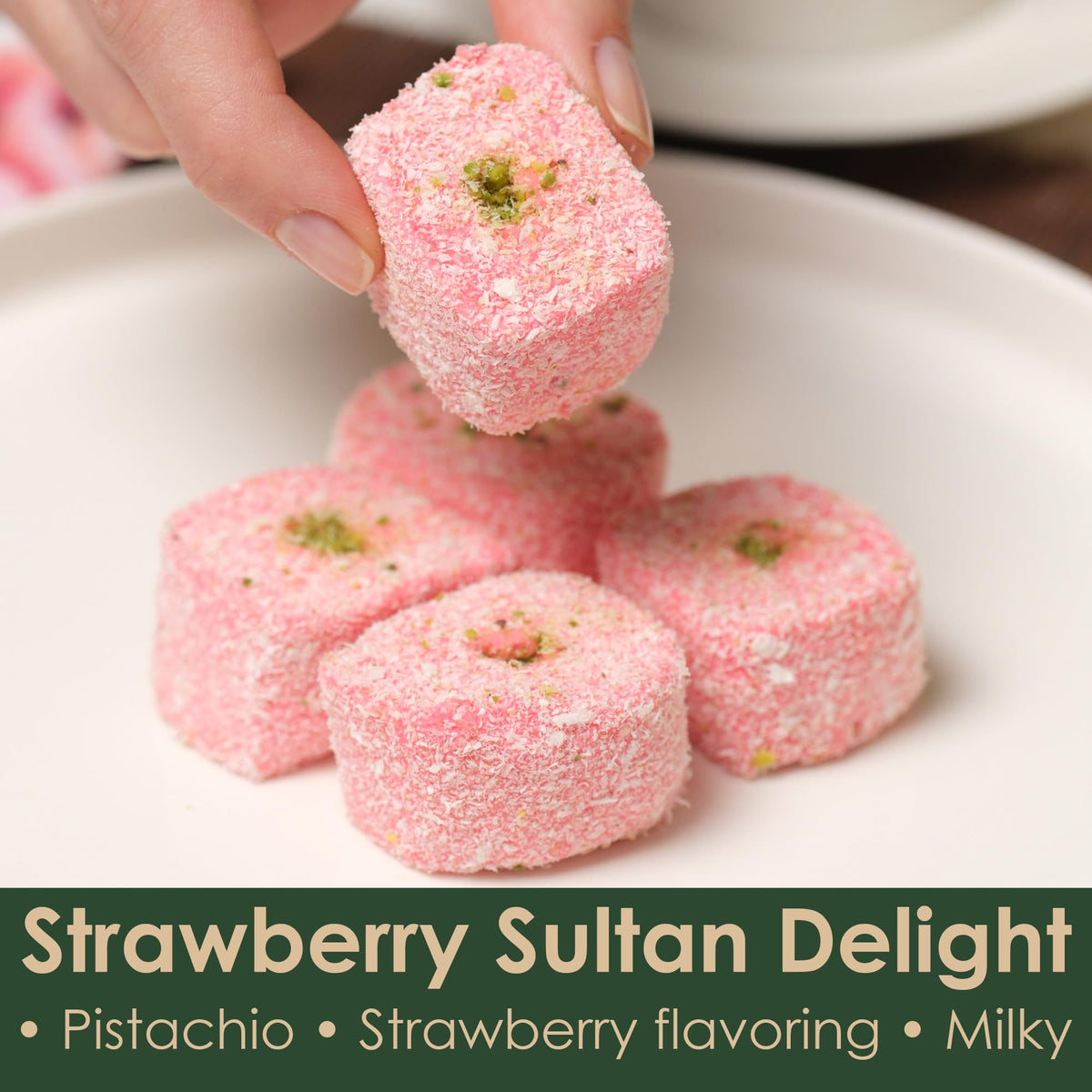 Strawberry Sultana Roll Turkish Delight - Soft Lokum Candy with Strawberry Flavor, Traditional Turkish Sweets Gift Box, Delicias Turcas, 17.6 oz