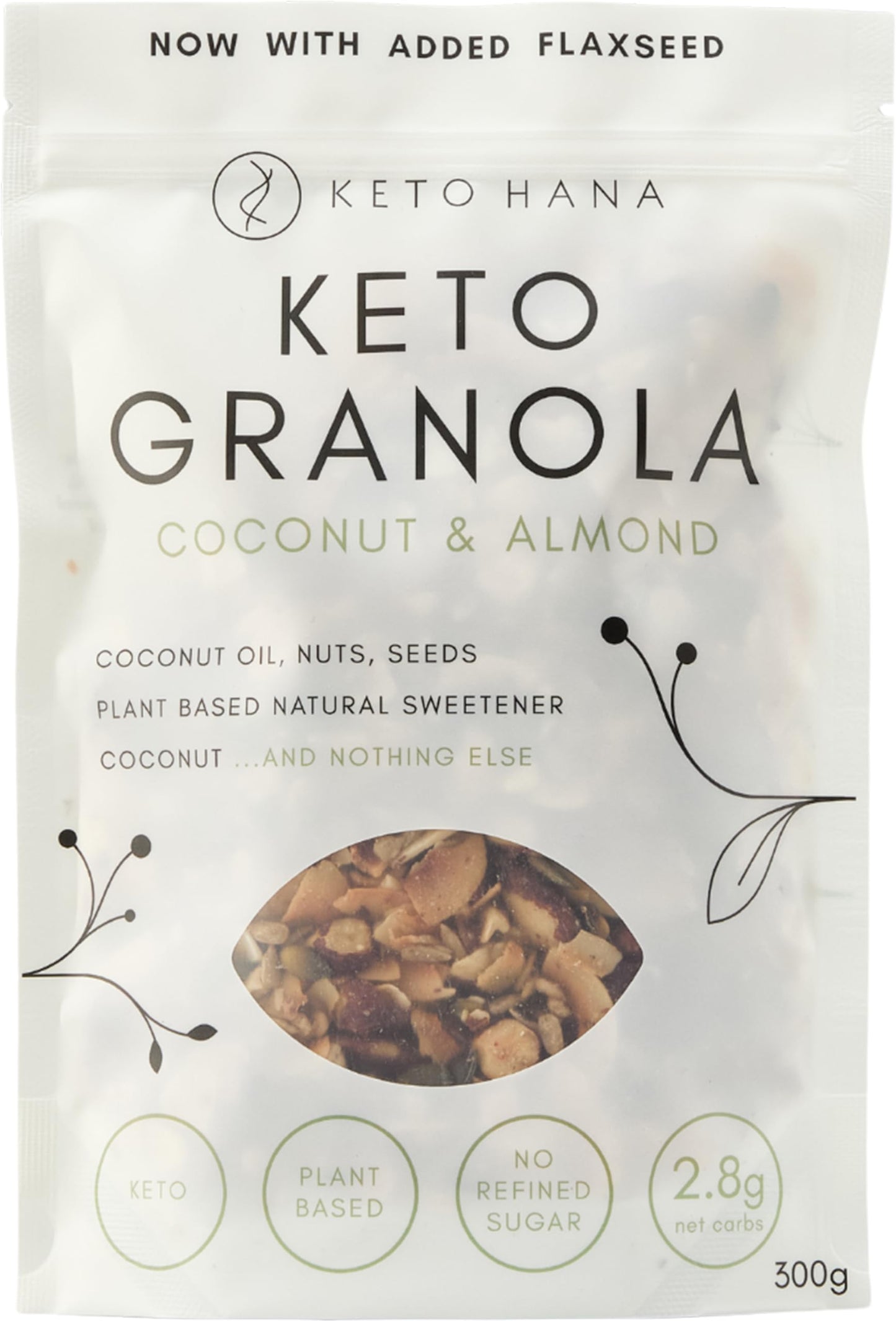 Keto Hana Coconut & Almond Keto Granola Breakfast Cereal with just 1.1g Net Carbs (300g) Low Carb, High Protein Snack