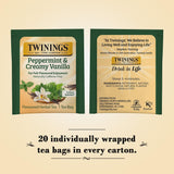 Twinings Peppermint & Creamy Vanilla Tea - A Crisp, Balanced Herbal Tea, Formerly Buttermint, Naturally Caffeine-Free Tea Bags, Individually Wrapped
