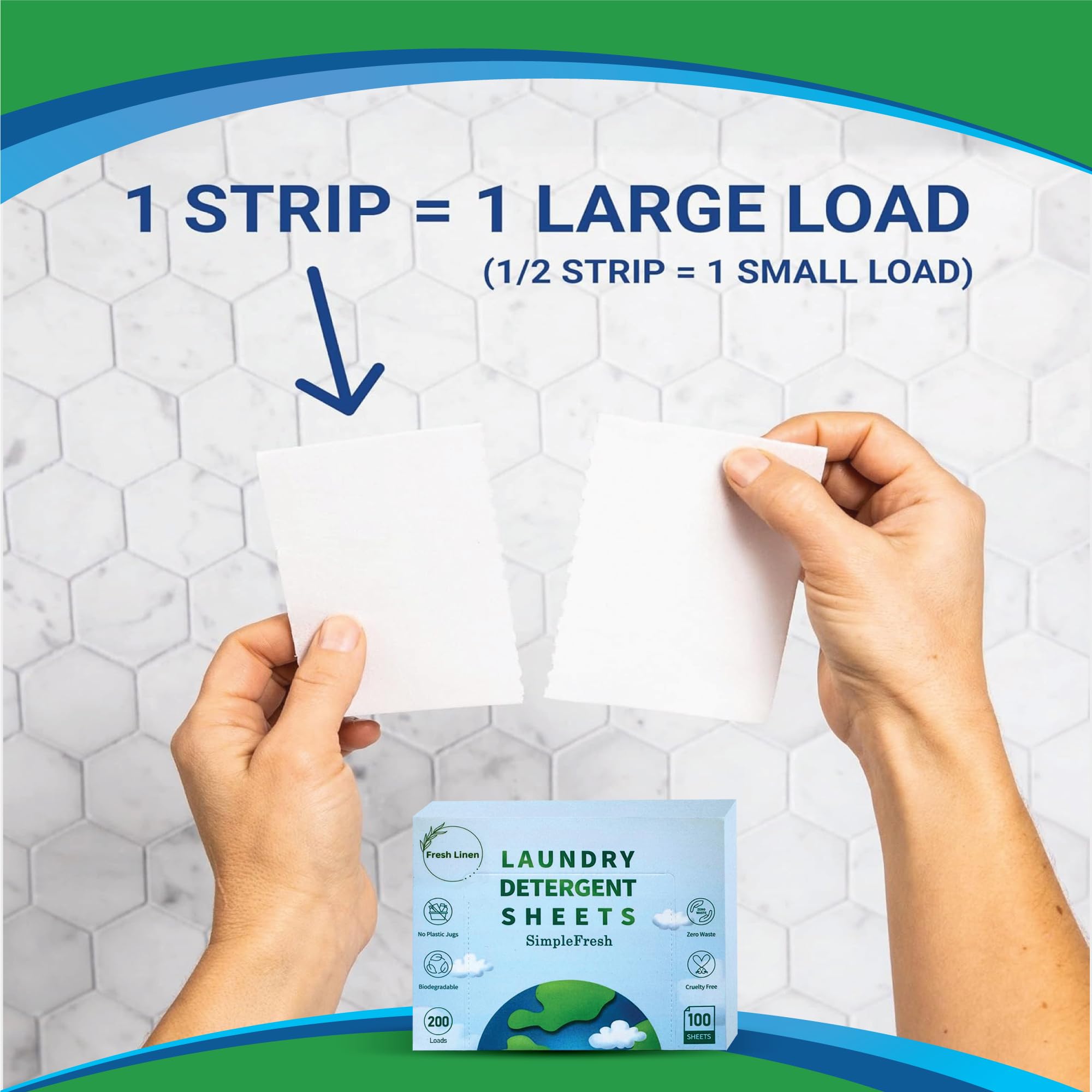 Simple Fresh Laundry sheets pack of 100, Fresh Scent - Laundry Detergent Sheets, Eco-Friendly, Plant-Based, Hypoallergenic, No Plastic Jug (200 Loads