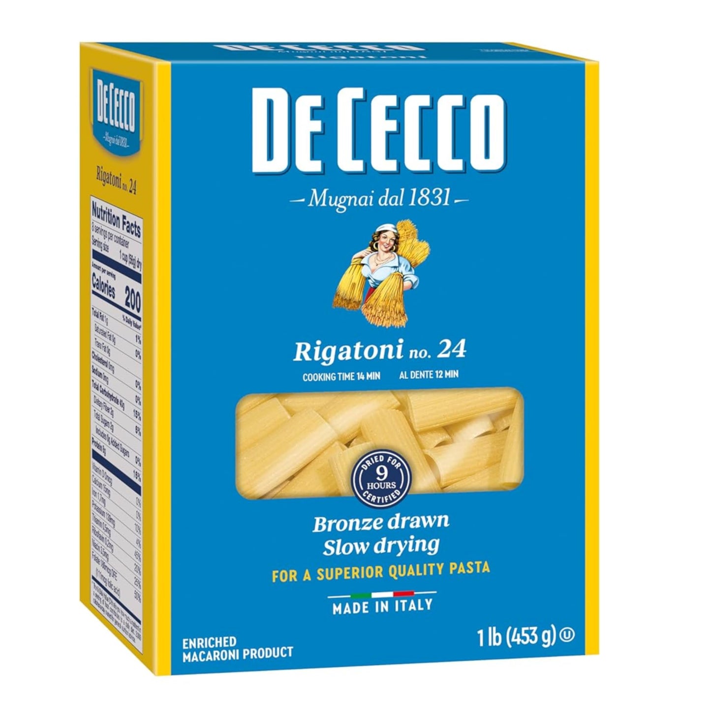 De Cecco Rigatoni No. 24 Pasta, 16 Oz, Authentic, Slow Dried, Made with Semolina and Durum Wheat, Versatile Pasta for Sauces & Recipes, Made in Italy