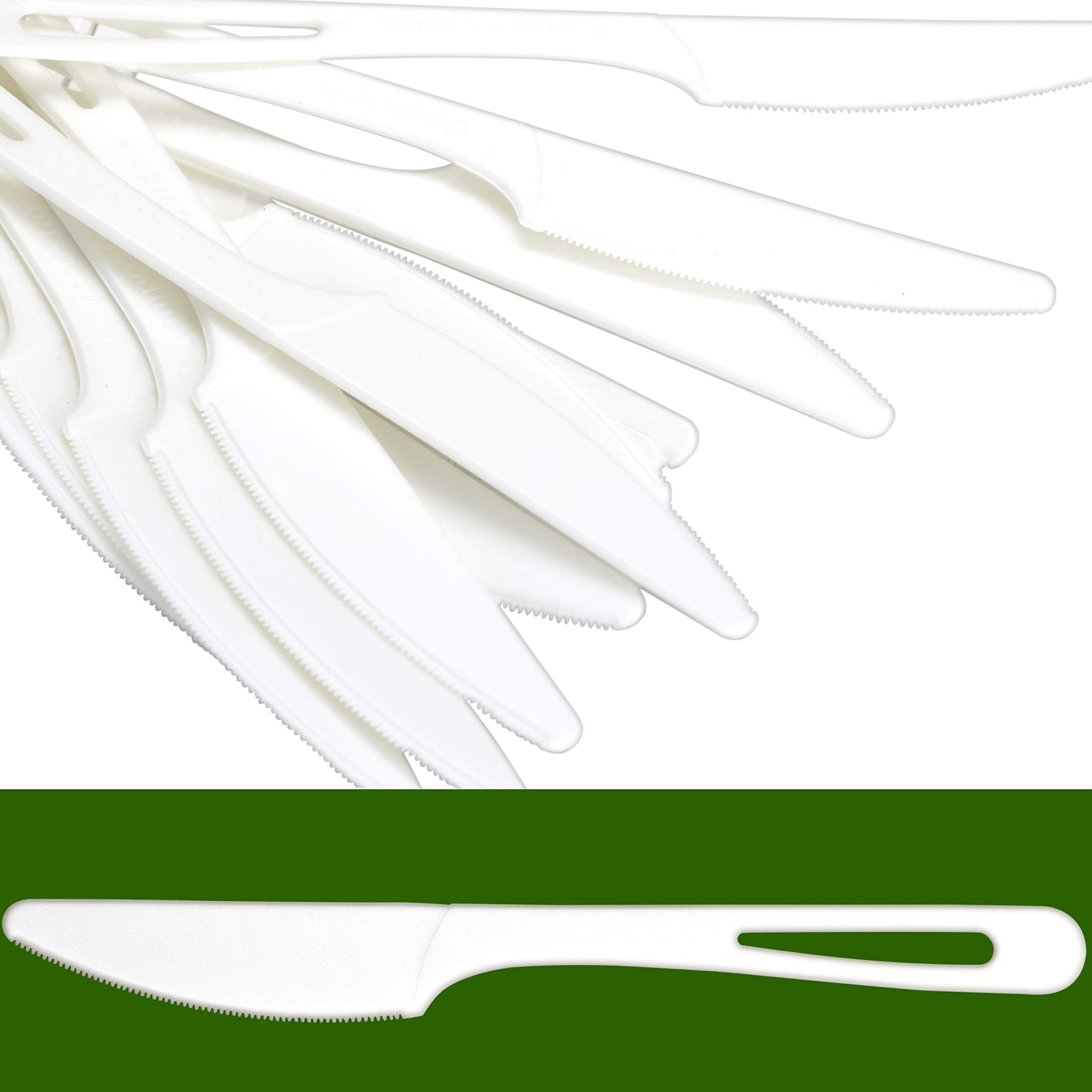 Disposable Knives Made From Non-GMO, Plant-Based, Plastic, 50 Pk. Sturdy Utensils are Certified, Compostable, Eco-Friendly Cutlery With No Wood Taste