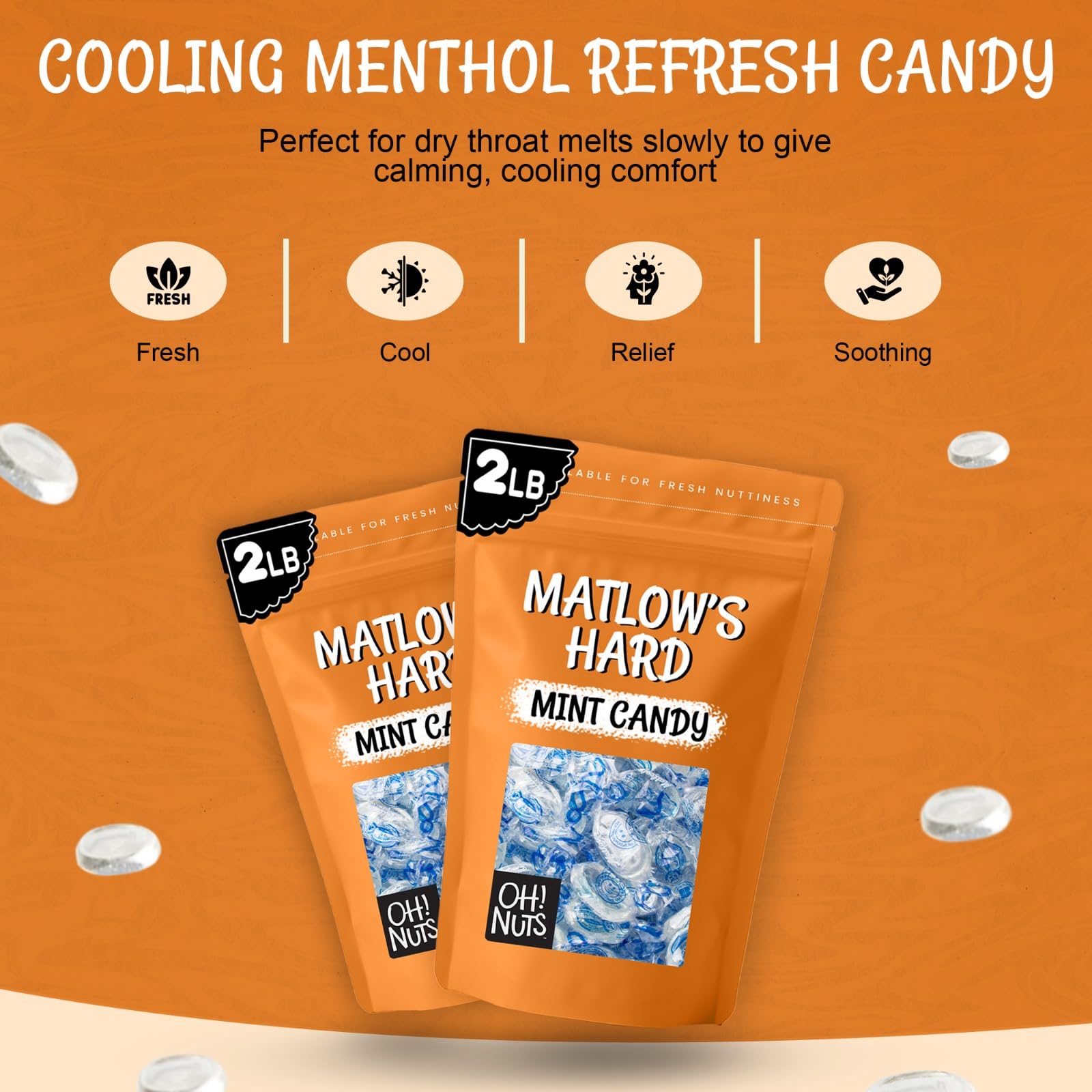 Matlow's Hard Mint Candy | Kosher Mint Candy - Individually Wrapped & Packed in 2 LB Resealable Bulk Bag | Great for Party, Office, Outing - Oh! Nuts