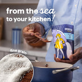Morton Sea Salt Fine Grain, All-Natural Fine Sea Salt, 1 lb Resealable Pouch, Ideal for Cooking, Baking, Blending & Everyday Seasoning