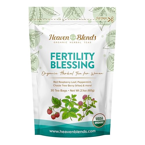 Heaven Blends Fertility Blessing Tea for Women - USDA Organic - Red Raspberry Leaf, Peppermint, Chaste Tree Berry (Vitex), Red Clover, Nettle