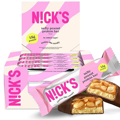 N!CK'S Protein Bars Salty Peanut Chocolate - 12-Count Box | 15g protein | 200 calories | Protein-Packed Snack, Low Calories, Low Carbs, Keto Friendly