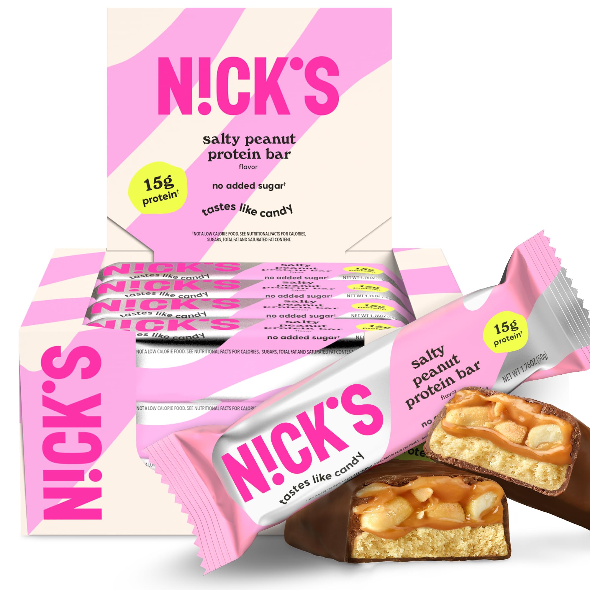 N!CK'S Protein Bars Salty Peanut Chocolate - 12-Count Box | 15g protein | 200 calories | Protein-Packed Snack, Low Calories, Low Carbs, Keto Friendly