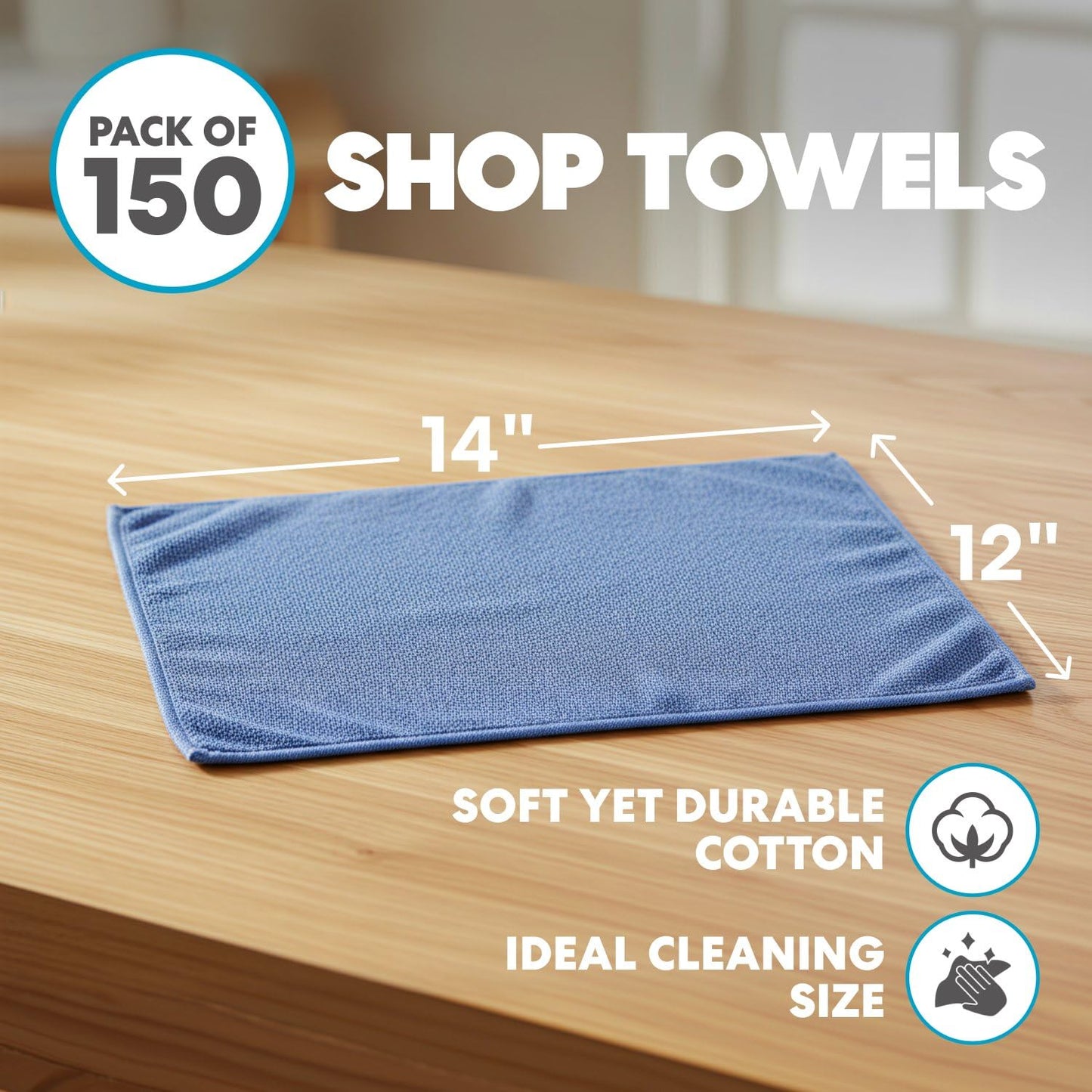Simpli-Magic 79186 Shop Towels 14"x12", Pack of 150, Blue