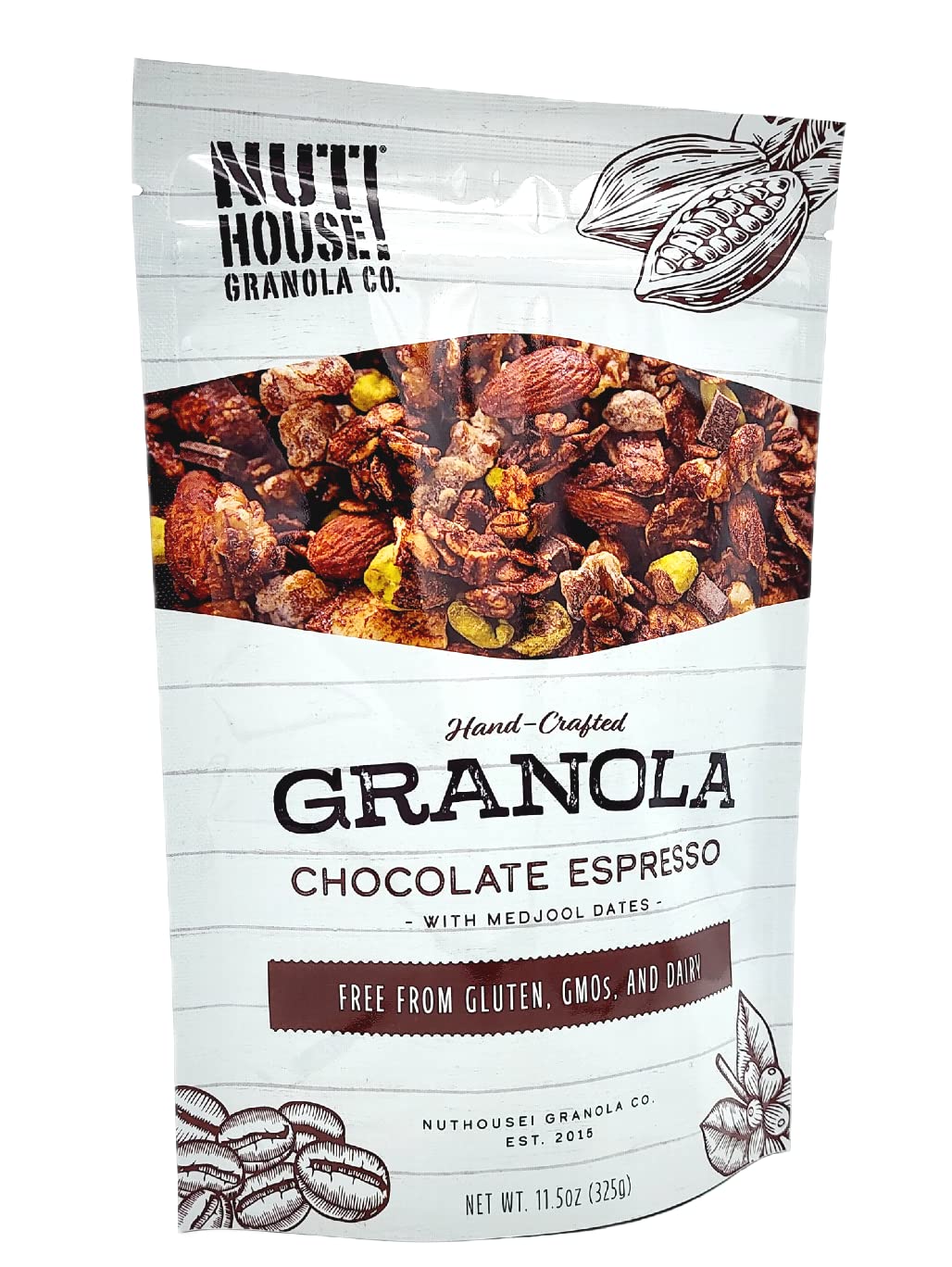 NutHouse! Granola Company - Premium Chocolate Espresso Granola | Certified Gluten-Free, Non-GMO, Kosher | Vegan | 11.5 oz. Bag (6-Pack)