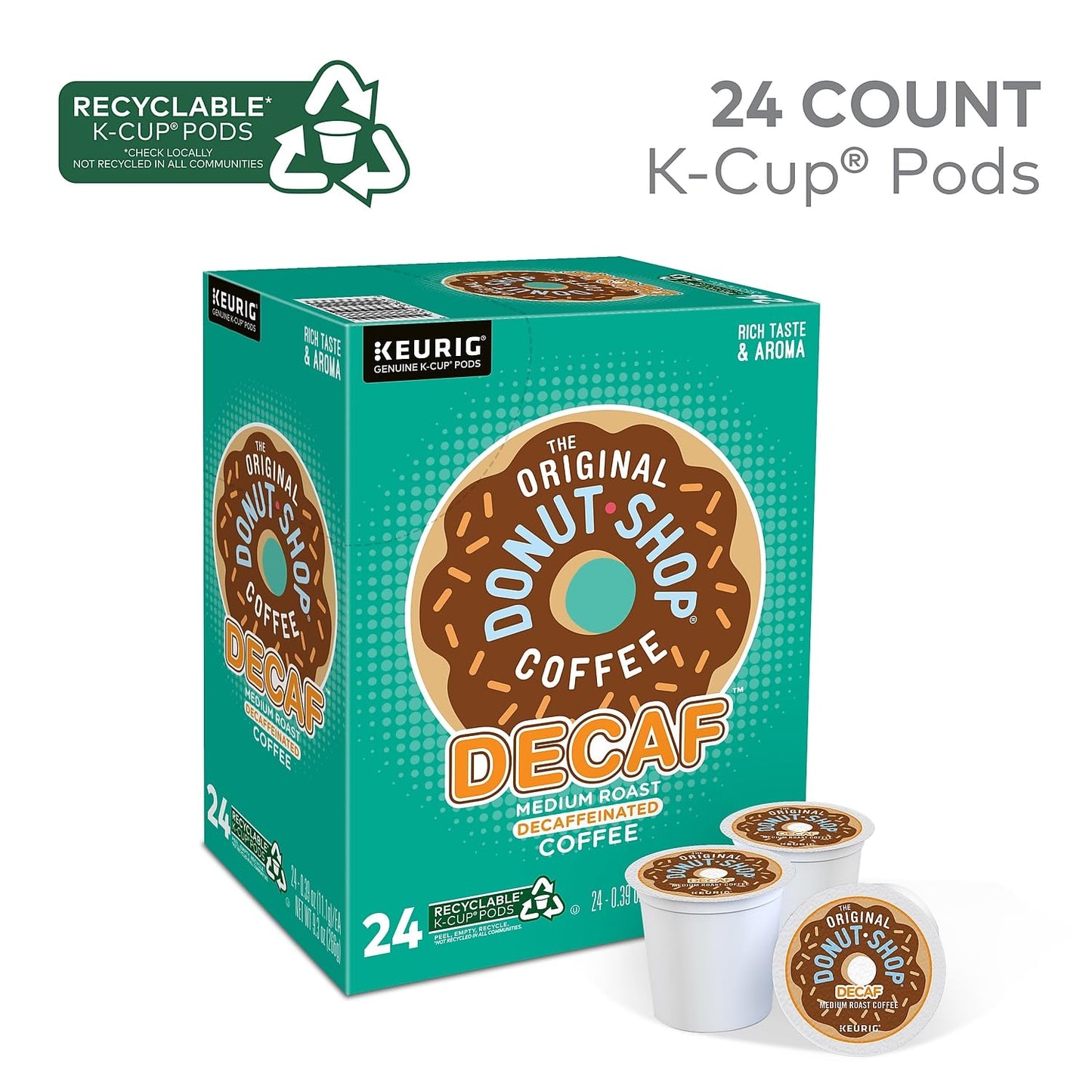 The Original Donut Shop Decaf Keurig Single-Serve K-Cup Pods, Medium Roast Decaffeinated Coffee, 24 Count (Pack of 1)
