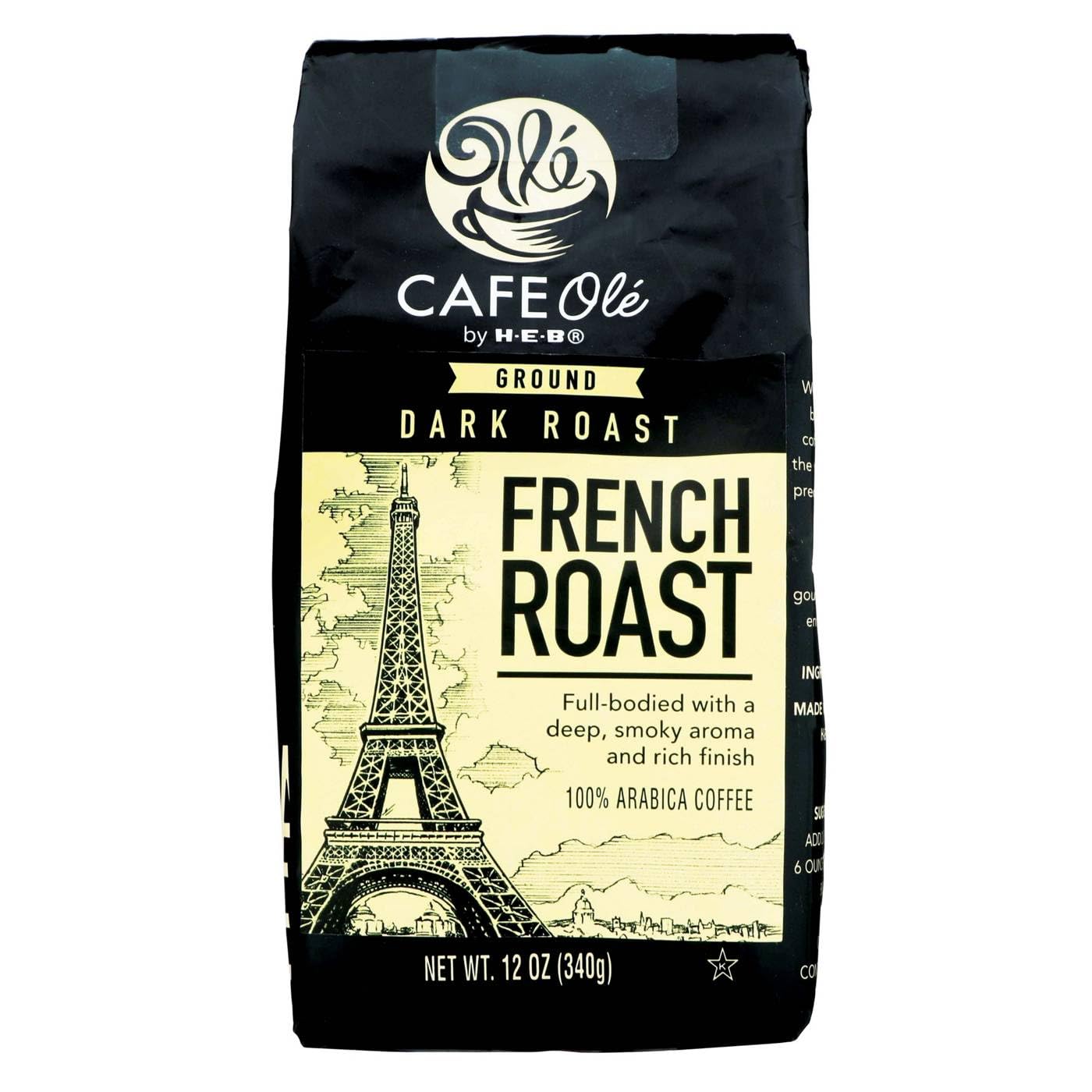 CAFE Ole French Roast Ground Coffee, Dark Roast, 100% Arabica, 12 oz, by H-E-B (Pack of 3)