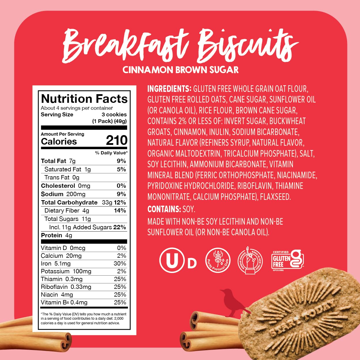 Goodie Girl, Cinnamon Brown Sugar Breakfast Biscuits | Snack Packs | Gluten Free, Peanut Free, Egg and Dairy Free | Includes 4 Boxes, 16 Packs Total