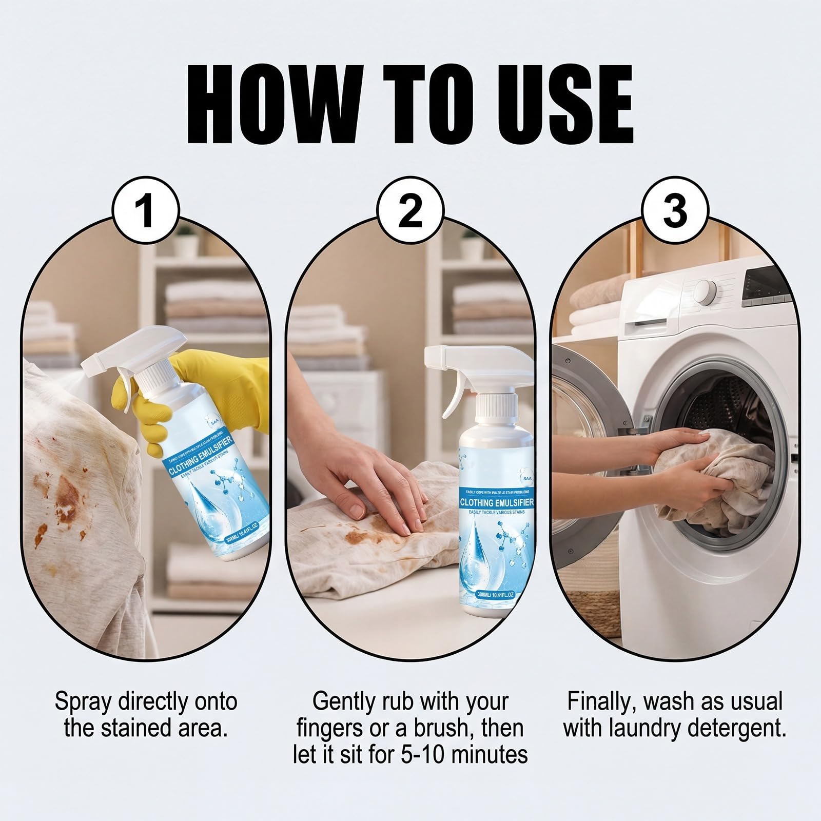 RZASDFGHK 2-piece 300ML Clothing emulsifier, new non-ionic cleaner, does not damage fabrics, multi-functional stain remover