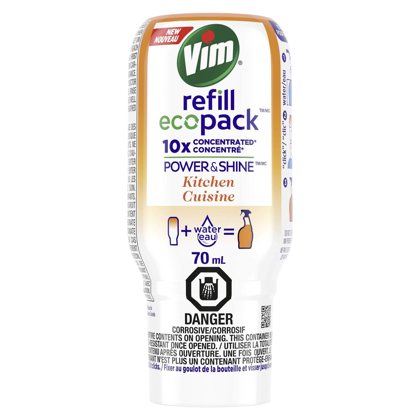 Vim Refill EcoPack Power & Shine Kitchen 10x Concentrated to Reuse Your Spray Bottle for Tough Grease and Streak Free Shine 70 mL