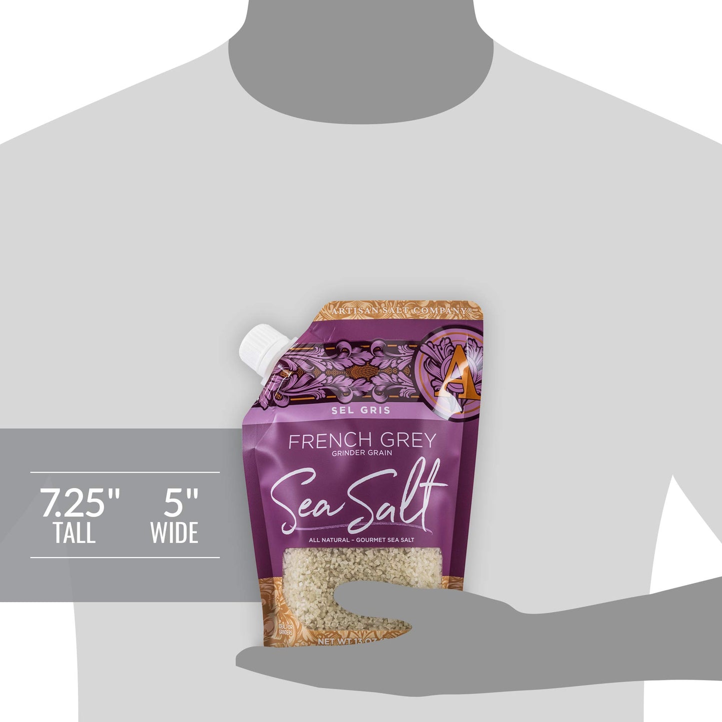 SALTWORKS Artisan Salt Company Sel Gris French Grey Sea Salt, Grinder Grain, Pour Spout Pouch, 13 Ounce