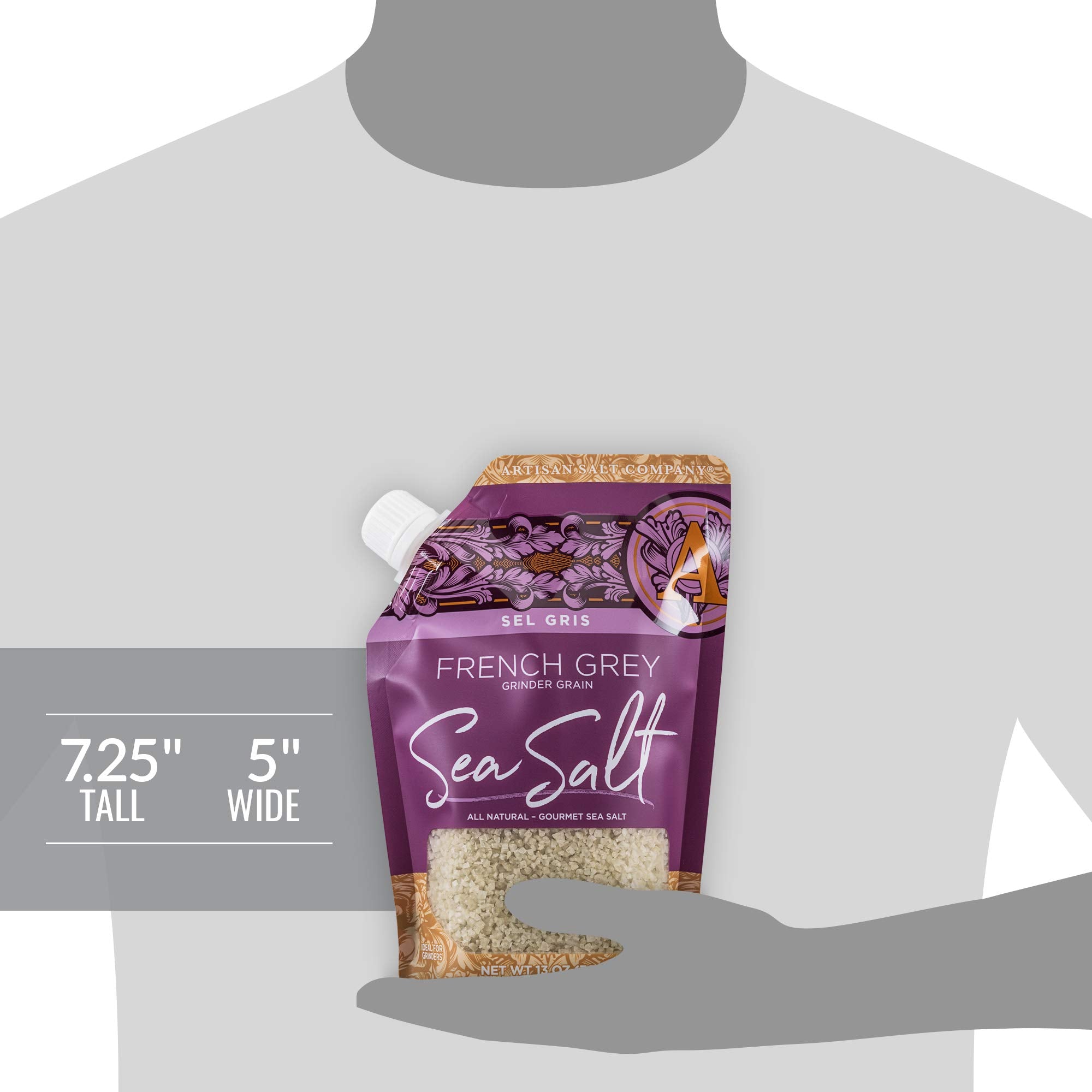 SALTWORKS Artisan Salt Company Sel Gris French Grey Sea Salt, Grinder Grain, Pour Spout Pouch, 13 Ounce